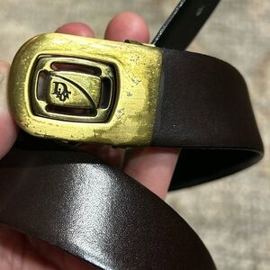 Vintage Christian Dior Monsieur brass belt buckle with reversible belt.